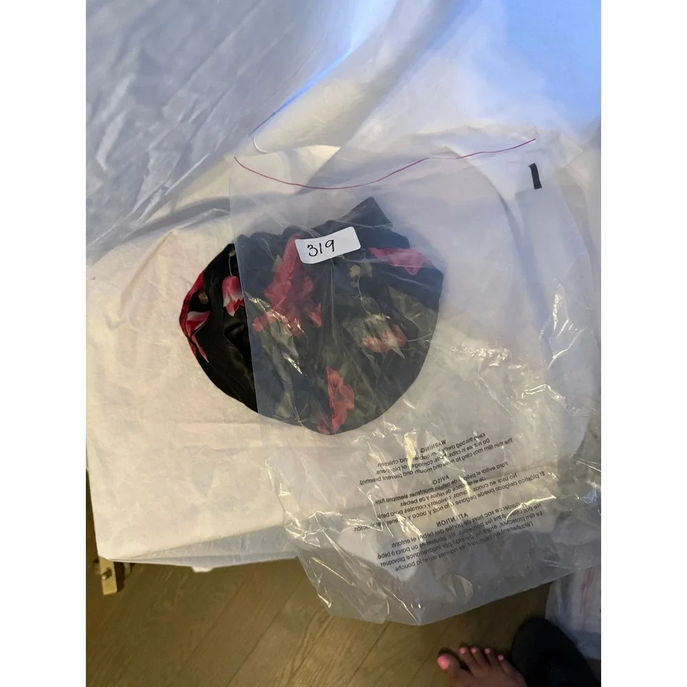 Set of 2 Floral Satin Hair Bonnets Black Red Rose‎ and Blue Blossom Sleep Cap